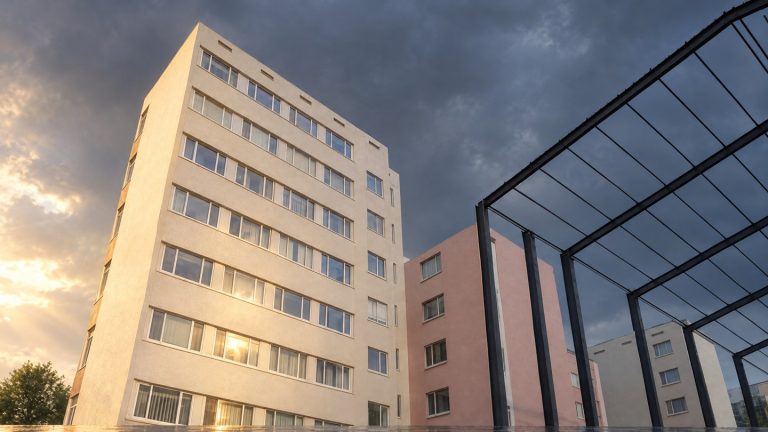 Campus tower and canopy at storm break