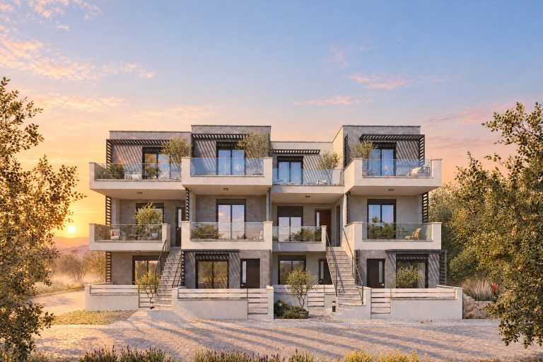Nika 2 Residence exterior at sunrise