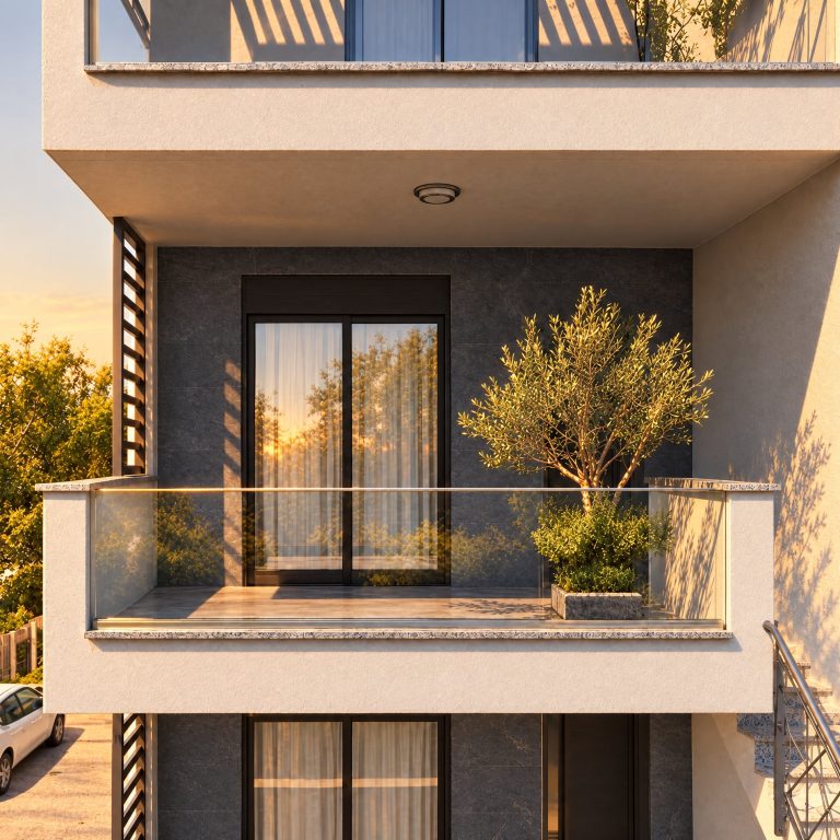 Balcony detail at golden hour