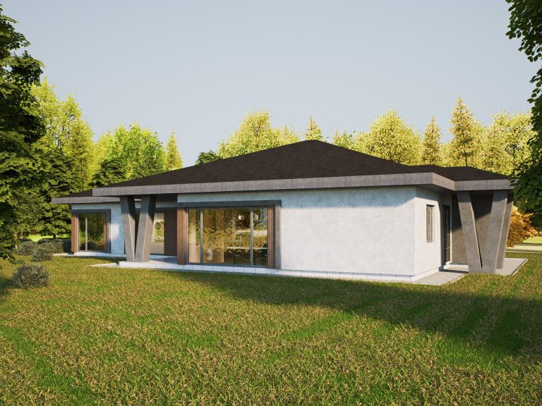 Chelopech Residence design exploration: early V-column facade concept, side view