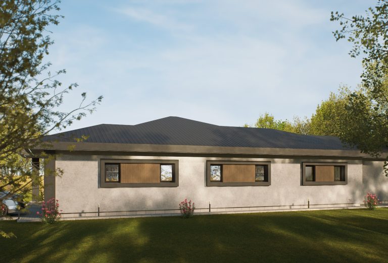 Chelopech Residence design exploration: white plaster palette study, side elevation