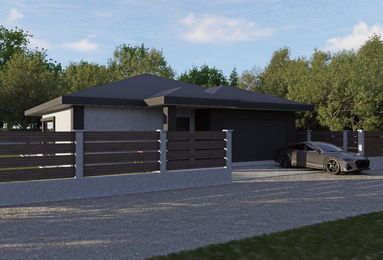 Chelopech Residence design exploration: dark palette study, street view