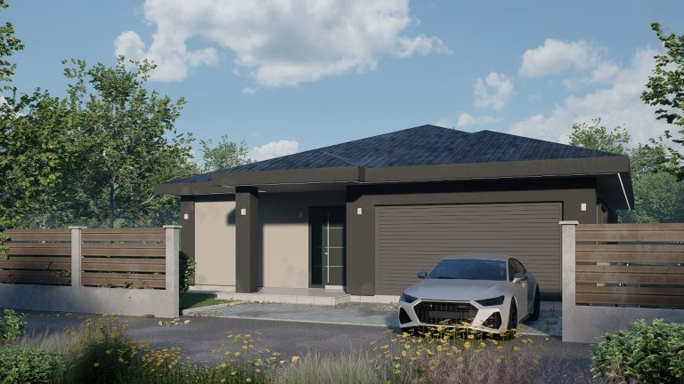 Chelopech Residence design exploration: greige palette study, street front