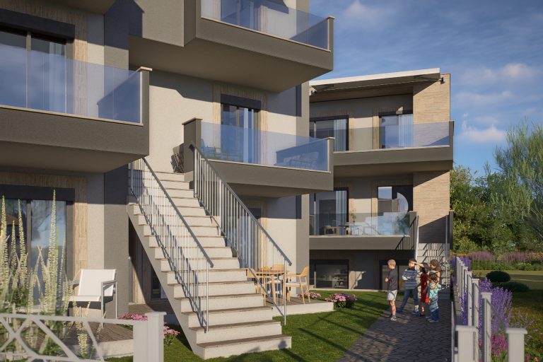 Desi Residence – πρωτότυπη απεικόνιση της εξωτερικής σκάλας και του κήπου
