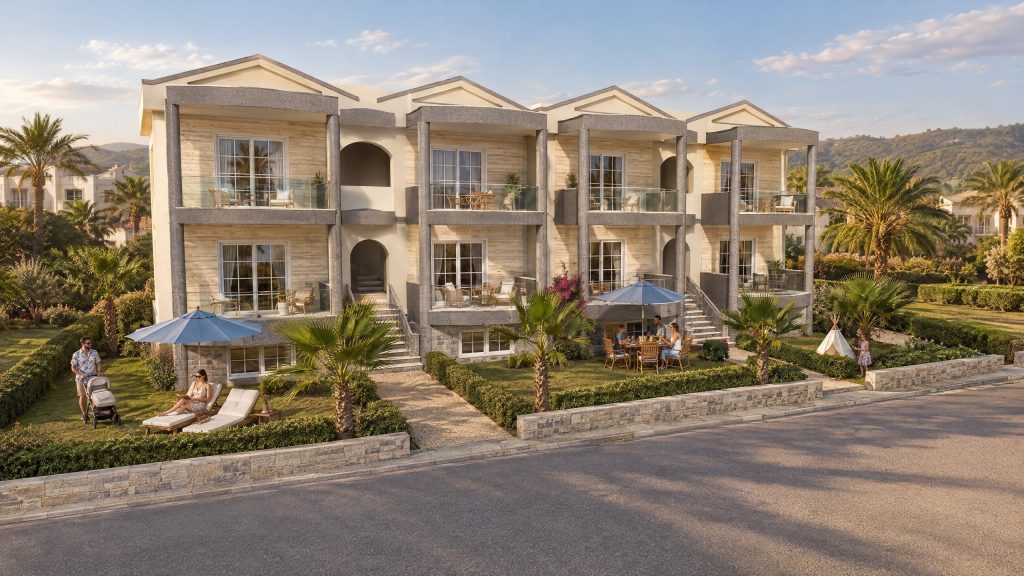Gerakini Residence exterior at golden hour