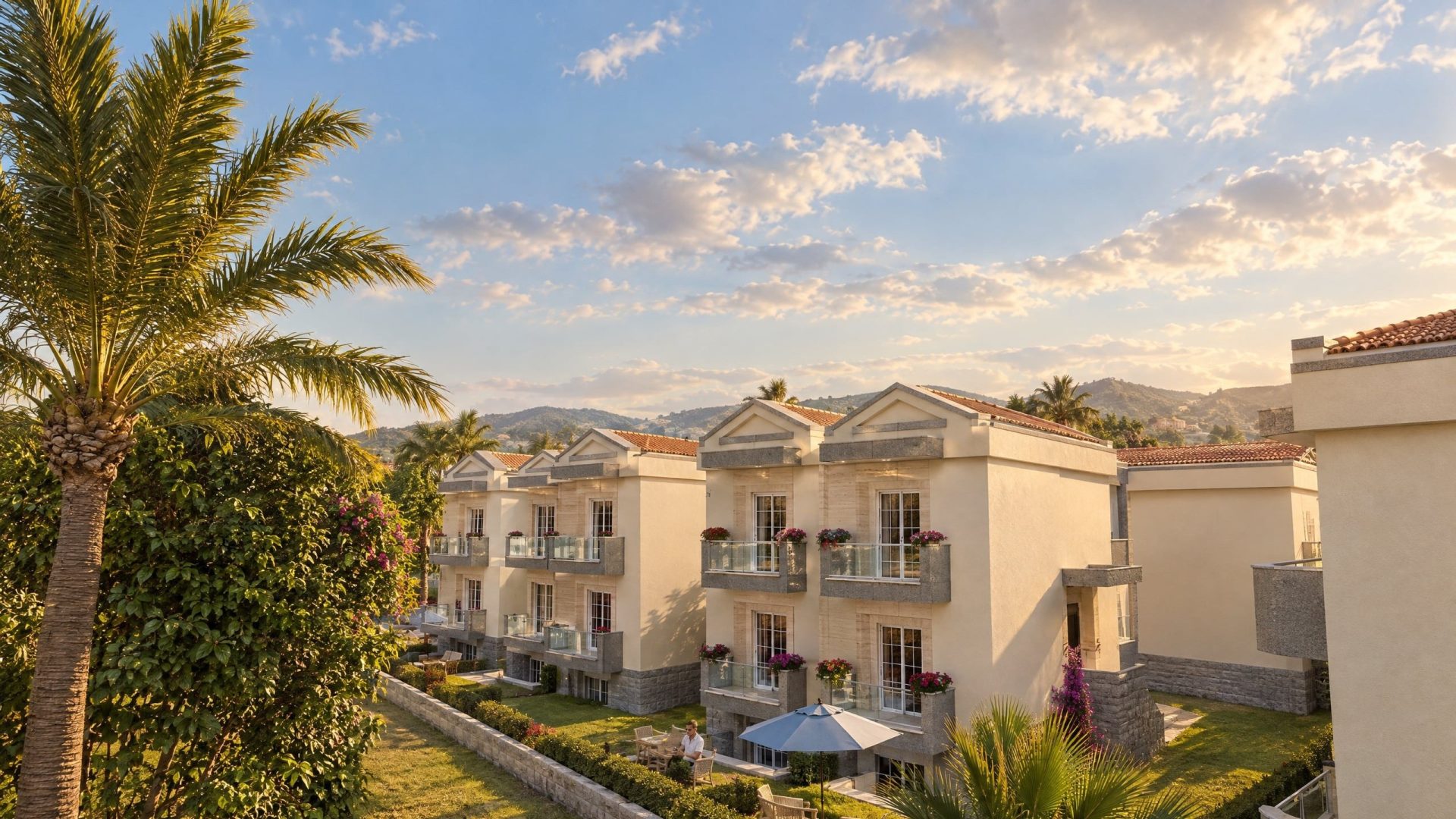 Gerakini Residence exterior at golden hour