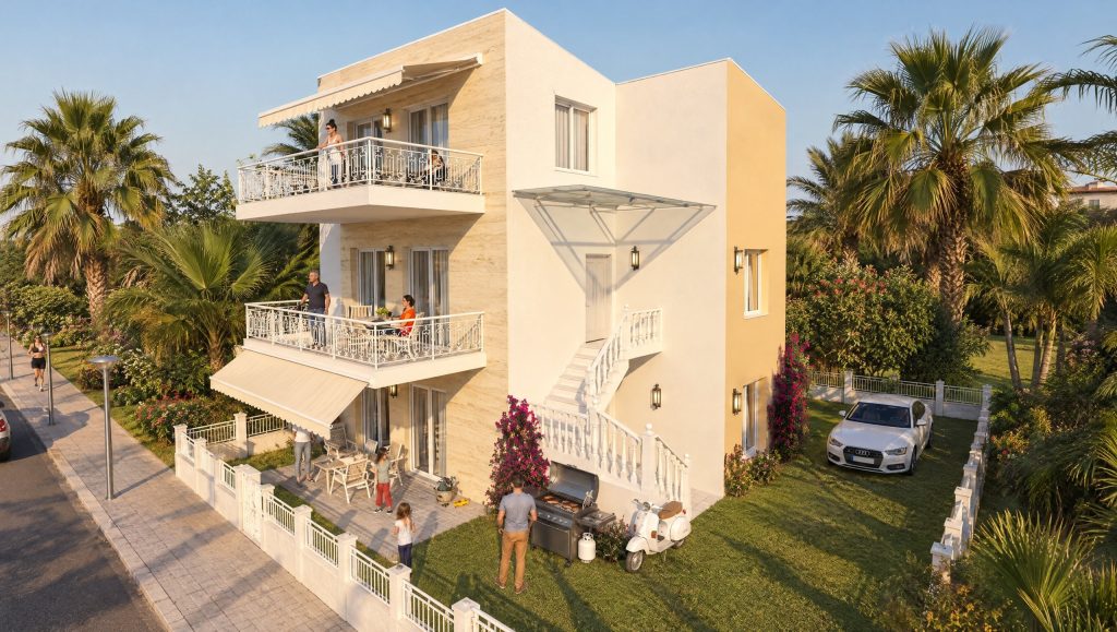 Maya Residence exterior at golden hour