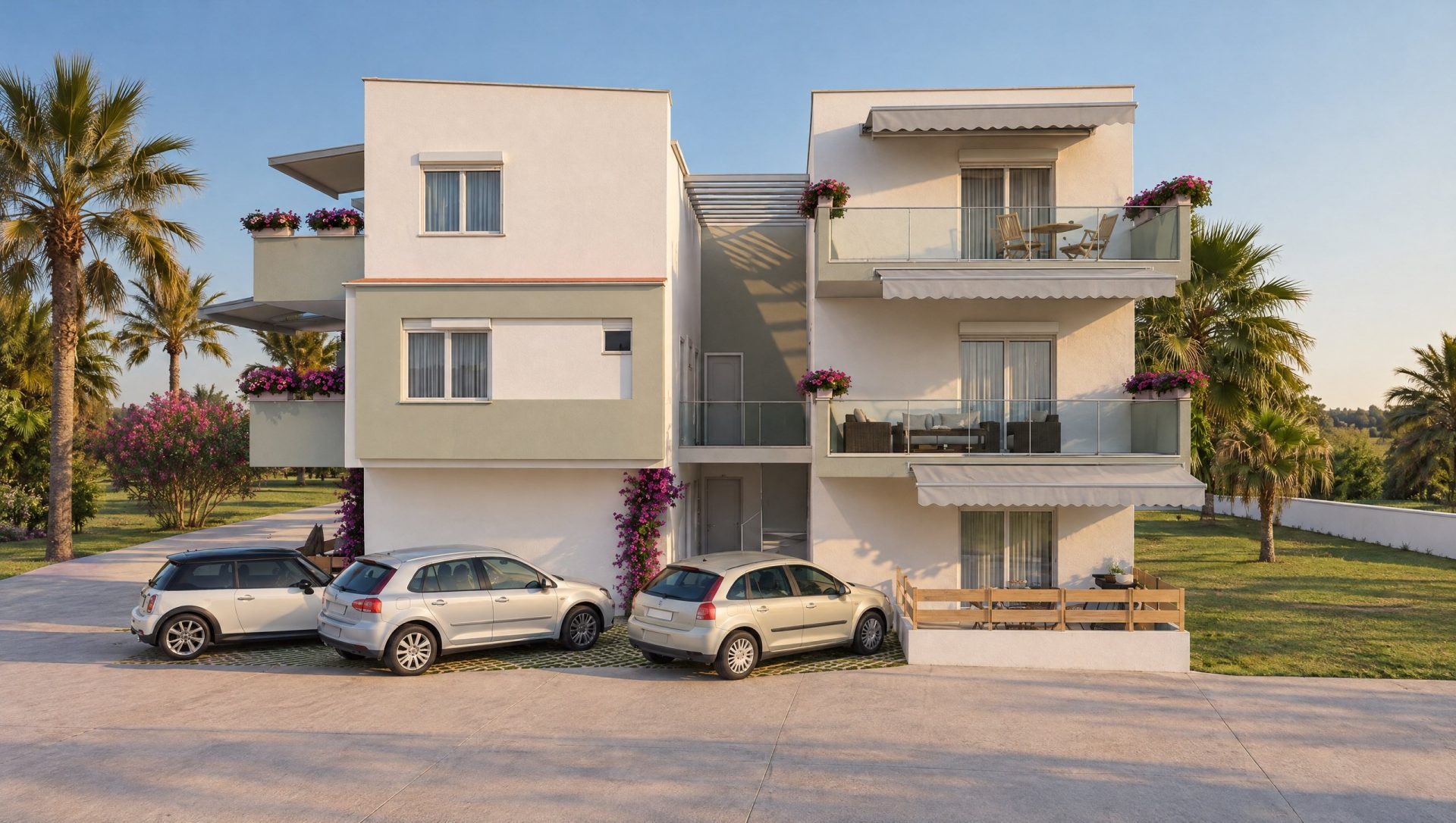Nika Residence exterior at golden hour