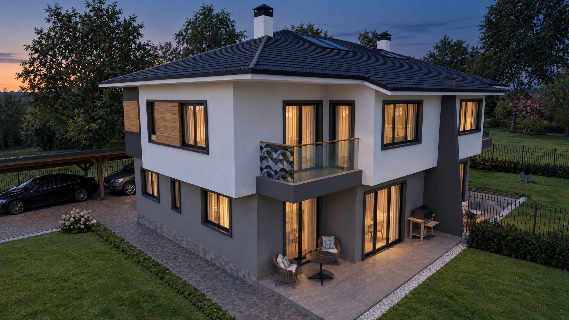 Novi Han House exterior at blue hour