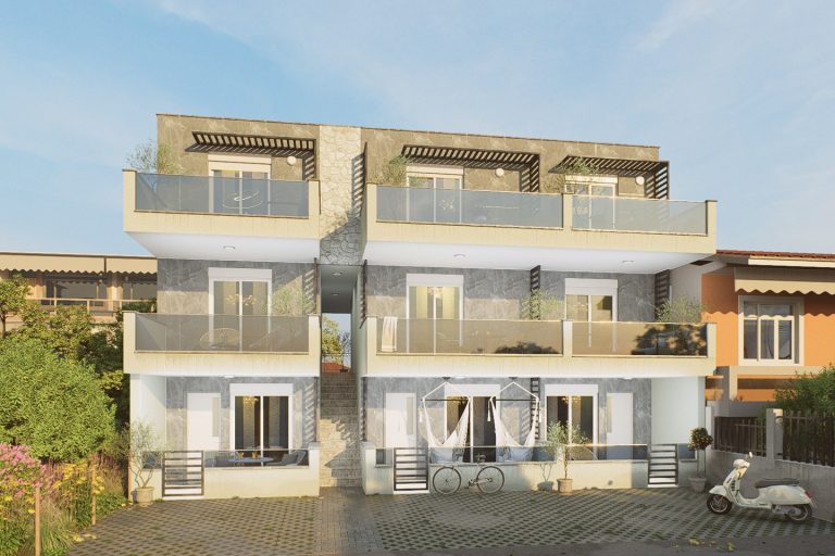 Sia 2 Residence front elevation in warm late light