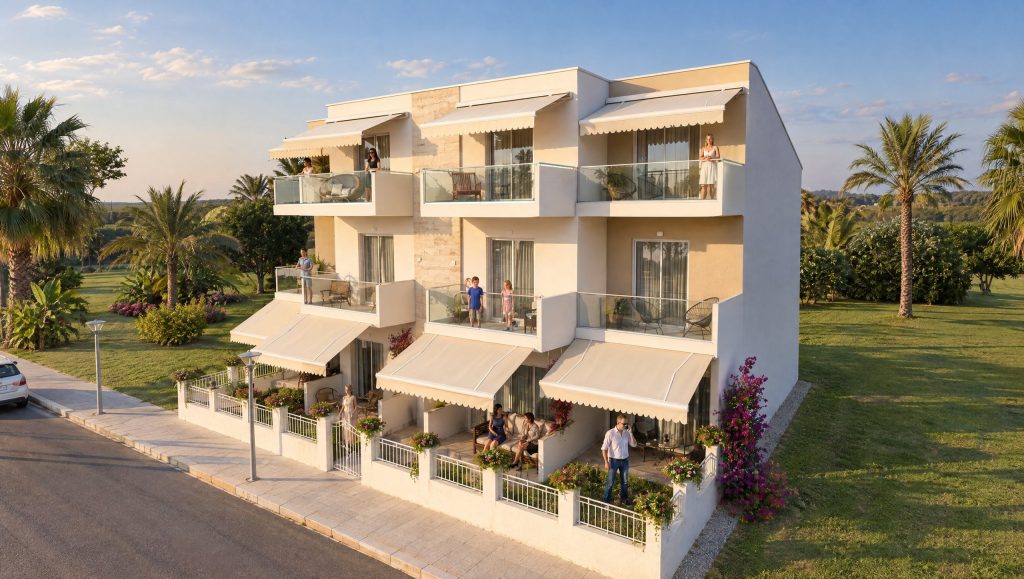 Sia Residence exterior at golden hour