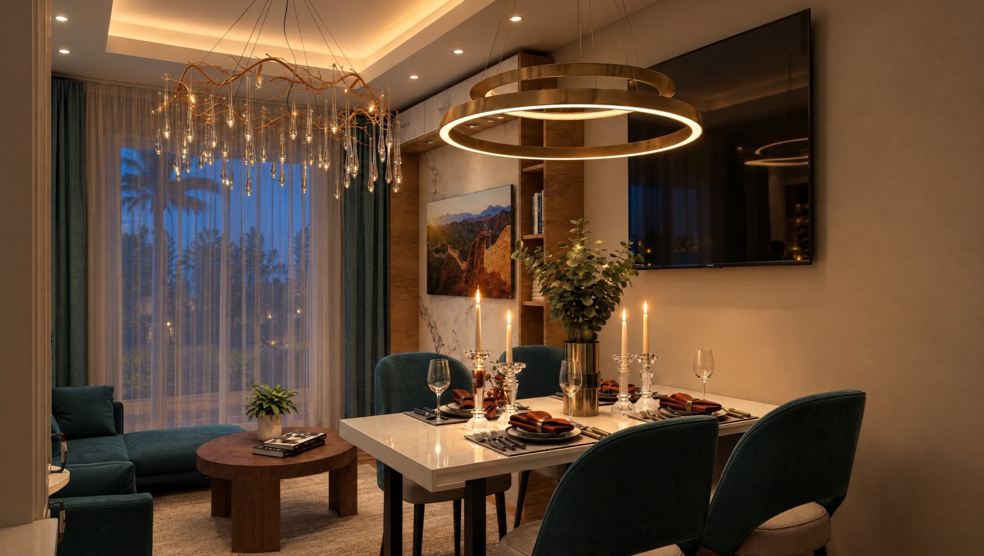 Sia Residence interior in candlelight