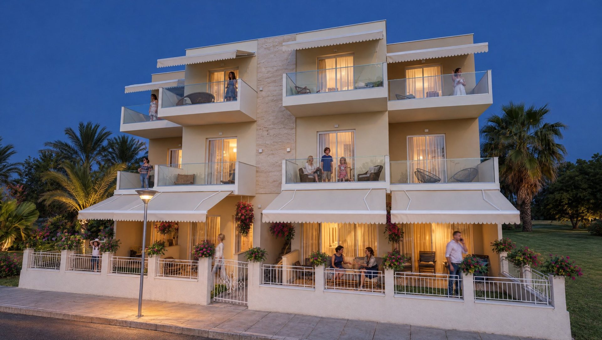 Sia Residence exterior at blue hour