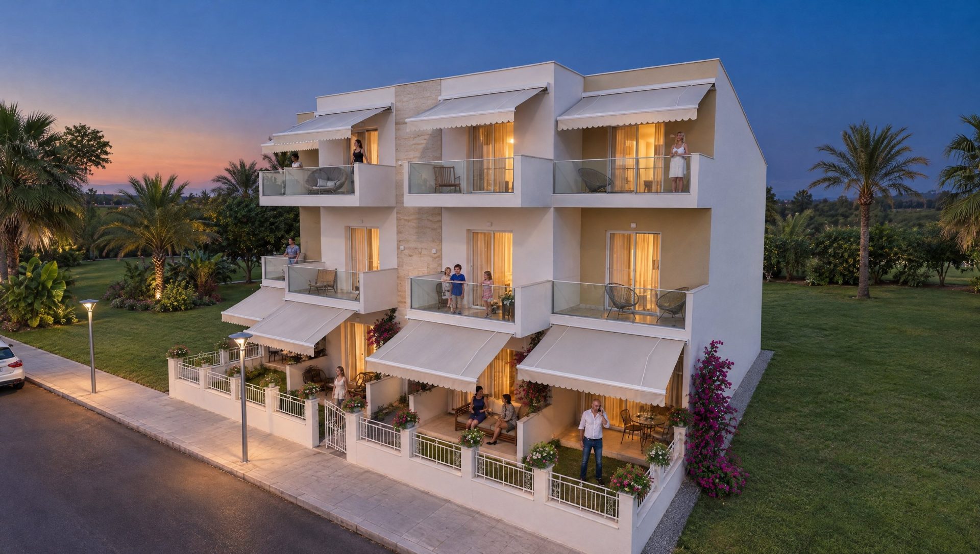 Sia Residence exterior at blue hour